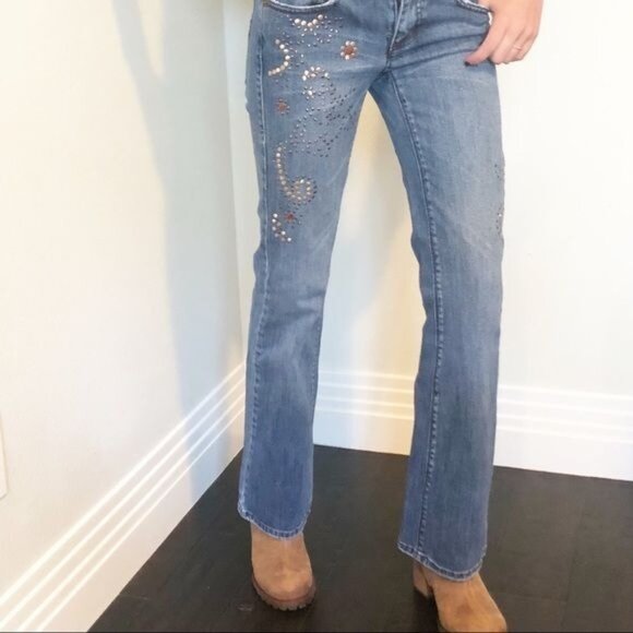Vintage DKNY Embellished Bootcut Flare Jeans Junior With Studded Details Size 1 - Picture 1 of 9